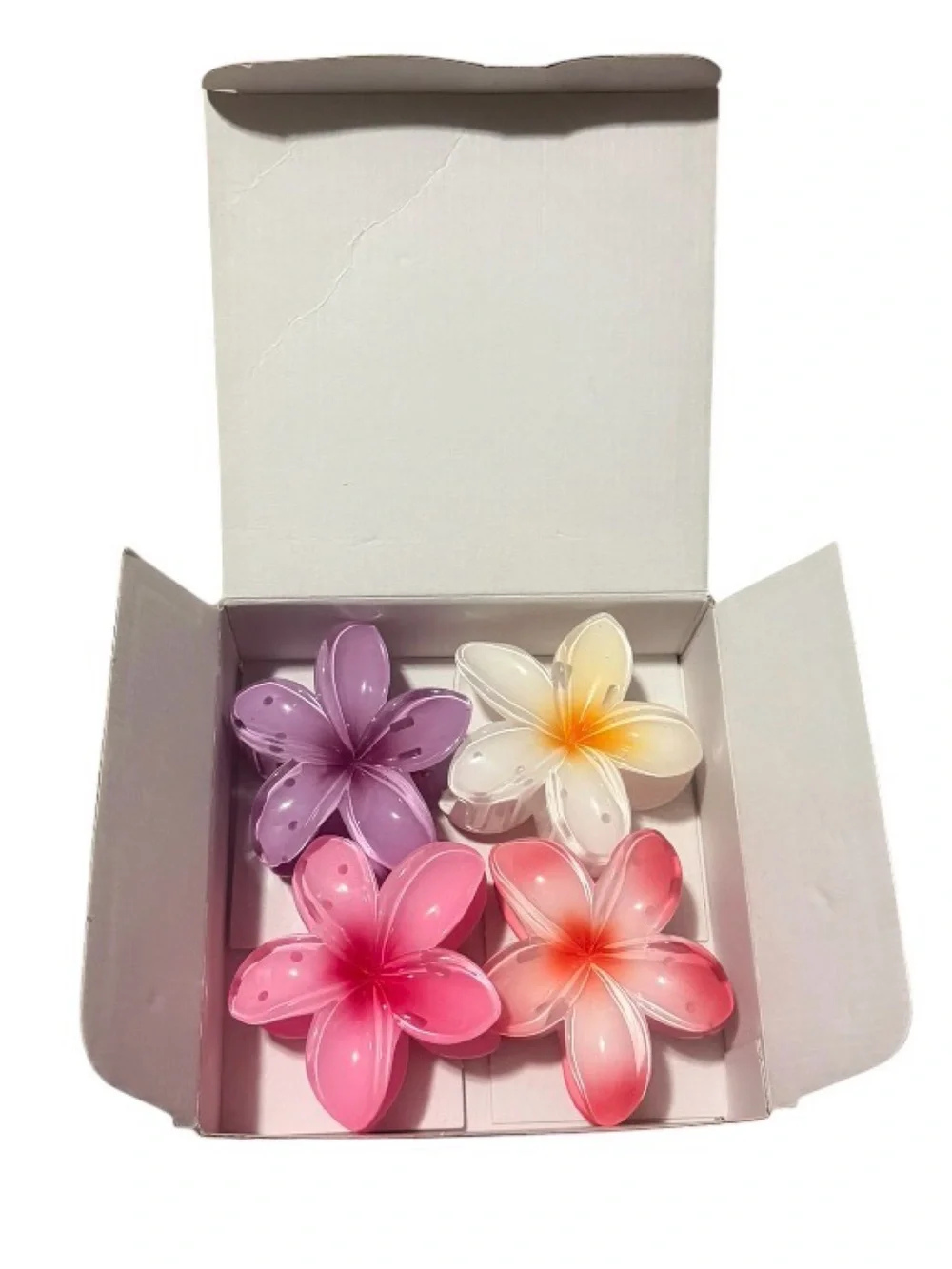 Set of 4 Floral Hair Clips: Pink, Purple, Coral, White